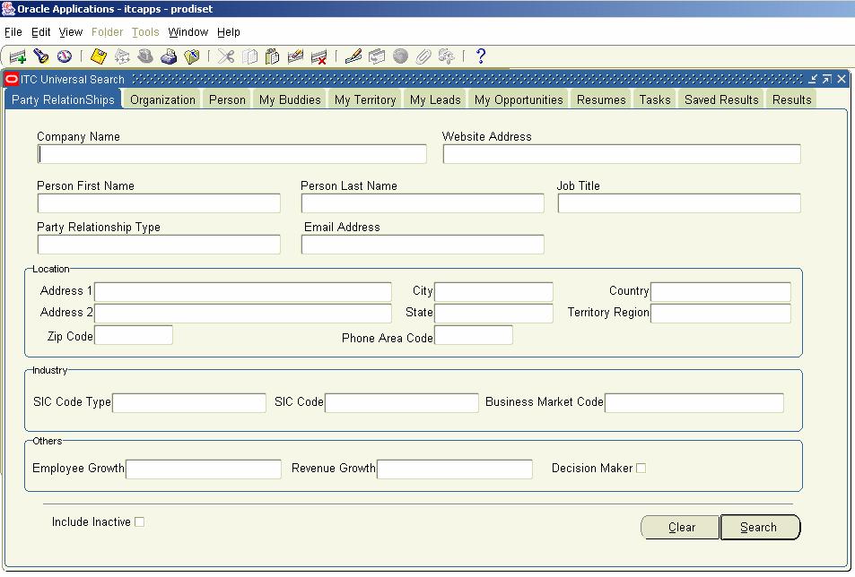 Figure 4 To resolve this issue, ITC developed the ITC Universal Search which unified search fields onto one screen, with tabs devoted to sub fields relevant to both the sales and recruitment