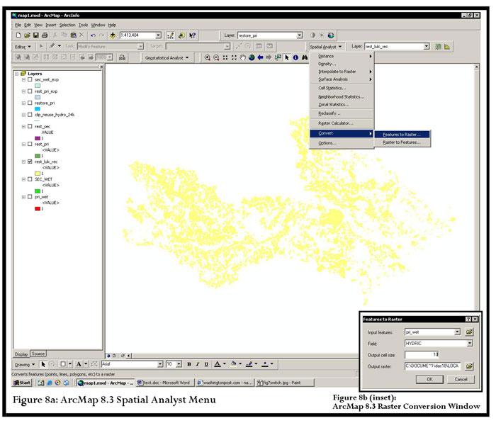 Riparian Wetland Restoration Site Selection Using GIS 8 Calcualtor from the Spatial Analyst menu. Choose the LULC layer, click on the * and then choose one of the soil layers (Figure 9).