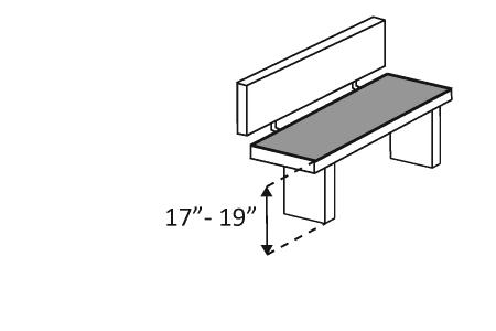 Is the bench seat at least 42 inches long and no less than 20 inches and no greater than 24 inches deep? Does the bench have back support or is it affixed to a wall?