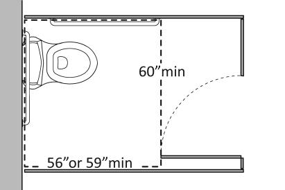49 If the water closet is floor mounted, is the compartment at least 59 inches deep? [604.8.1.1] Alter compartment 3.