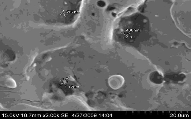 Fig 11 SEM topographical images for 4 amps with SWCNT The Fig. 11 Shows the SEM image and its results for the specimen which was sparked using SWCNT.