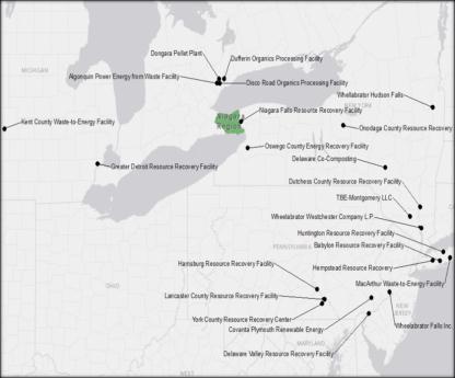 Inventory of existing processing facilities: Examined alternative technology facilities located in Ontario, New York, Pennsylvania, Ohio and Michigan Ontario: 2 anaerobic digestion, 2 direct