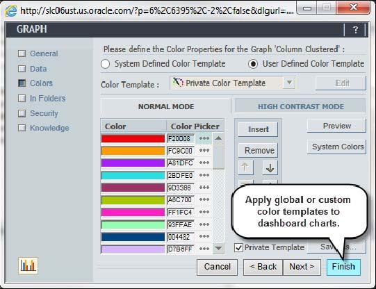 Dashboards Global Color Templates The Color Template wizard enables you to create custom color templates for use with graphs.
