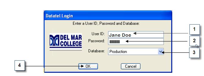 LOGGING INTO DATATEL - COLLEAGUE Go to website address by keying in https://webui.delmar.edu and click <Enter>. The following Illustration shows what you will see next.