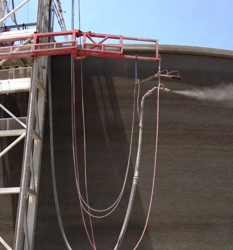 FEATURES OF AUTOMATED SHOTCRETE Control of numerous variables such as uniform distance, angle, and applied thickness on large surface areas ensure complete