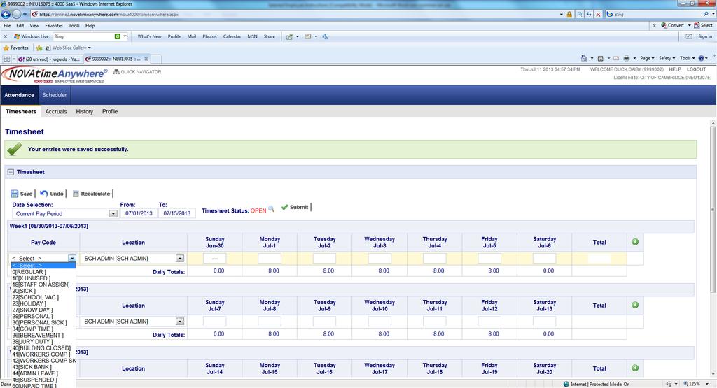 Using NOVAtime s Employee Web Services, you can: A. Complete and submit your timesheet B. Review leave balances A.