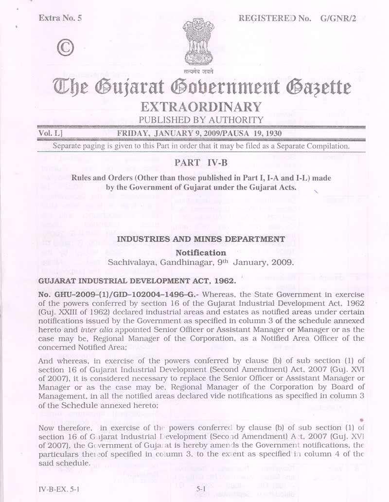 Notification for Sarigam Notified industrial estate