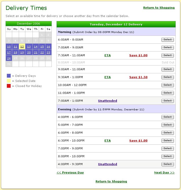 Figure 1: Peapod Time Slots On Peapod s website, a customer creates an order and then selects a time slot for delivery.