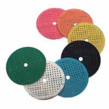 water-based treatment Perforated with 125 holes (ø 125) and 181 holes (ø 150) Norgrip fixing Heat treated semi-friable abrasive for excellent cutting capacity Excellent finish and
