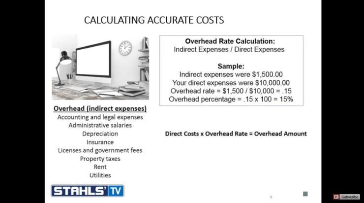 Calculating Overhead Costs Example: Direct cost: $6.84 per shirt Overhead rate: 15% per shirt $6.84 x.15 = $1.