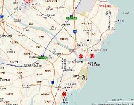 Fig. 1: Route Map in Hitachi-Naka City and Oharai Port 3. Observed Damage 3.