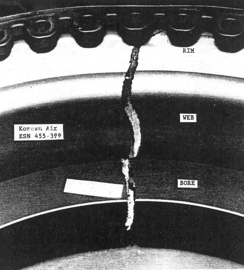 PHOTOGRAPH (a) DOCUMENTING THE AS-RECEIVED CONDITION OF GF6-50 3-9 HPC SPOOL That SUSTAINED a RADIAL BORE TO RIM SEPA- RATION IN THE