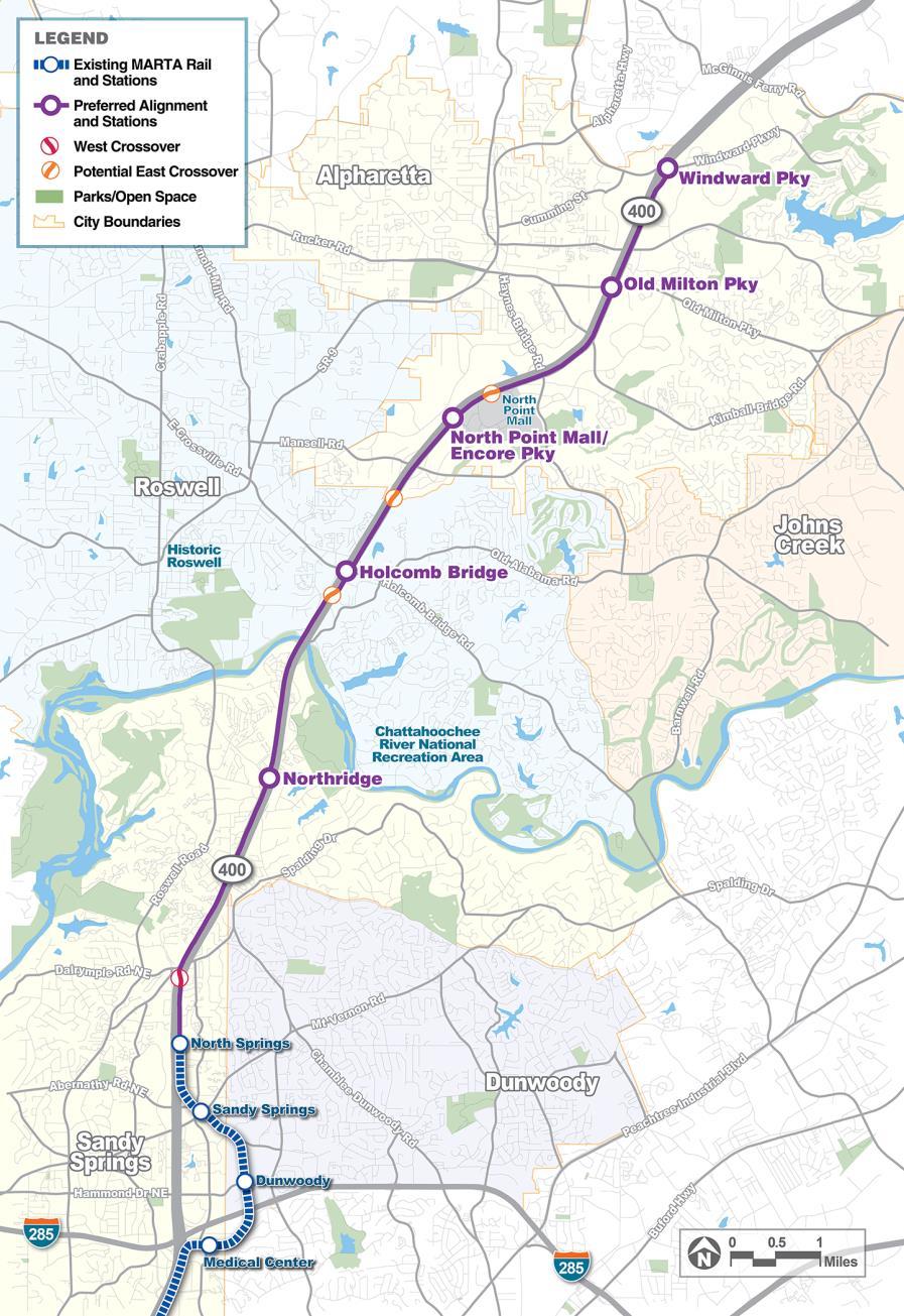 Project Location and Background Study Initiated in 2011 12 miles along GA 400 Locally Preferred Alternative: Heavy Rail