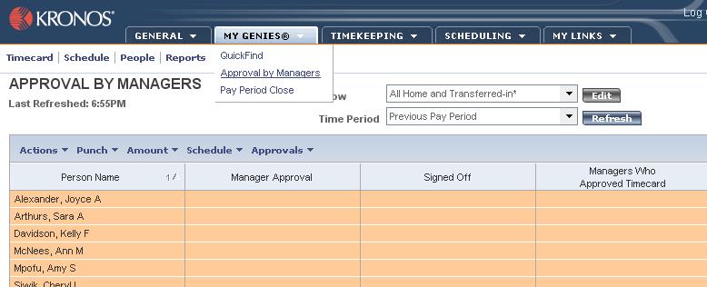 Approving Timecards After you have edited your employee s timecards, the Supervisor must approve the time data. A supervisor s approval is required at the end of each pay period.