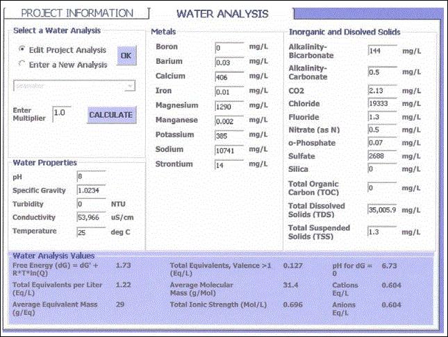 WTCost II Input Water Quality Data Product Capacity Overall Recovery