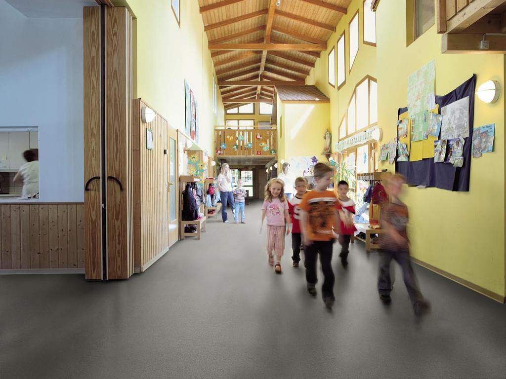 nora is a decision which comes with many advantages Safety through anti-slip properties is for example an important issue in schools and kindergartens. These include many areas with high traffic.