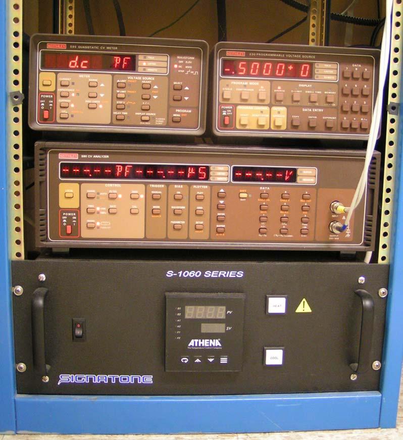 Figure 3.7.2 Keithley CV analyzers and temperature controller for C-V measurement. Figure 3.7.1 shows a photograph of the probe station used for all the C-V measurements in this research.