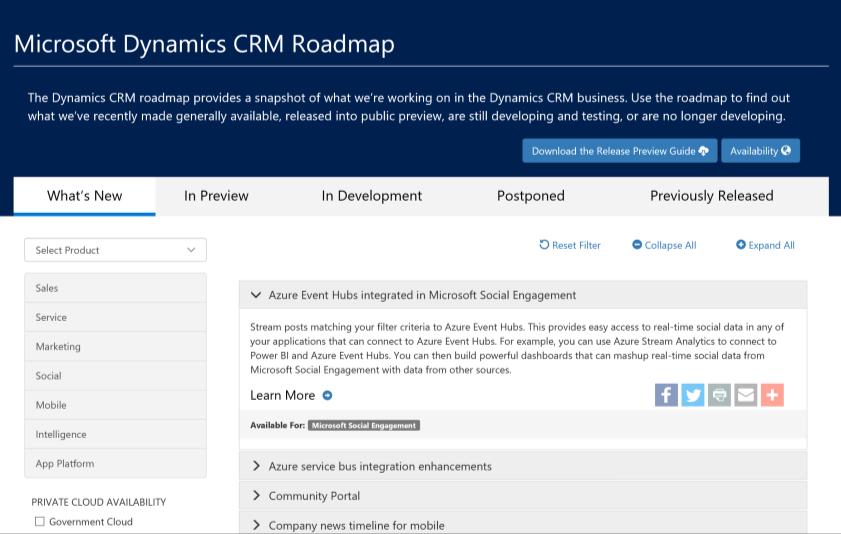 Roadmap information about Dynamics 365 is planned to be provided on