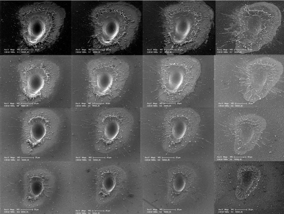 54 Scanning electron microscope images of the LDEs created on the a-si:h/n+a-si:h passivated sample with the 355 nm laser are shown in Figure 3-12.