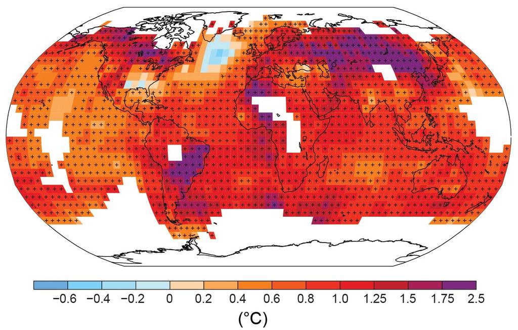 Temperatures are rising worldwide Observed change in surface temperature