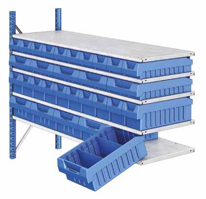 - By fixing them only to the bottom shelf. Removable plastic bins Adapted to the shelving bays, they enable small objects or products to be stored and classified.