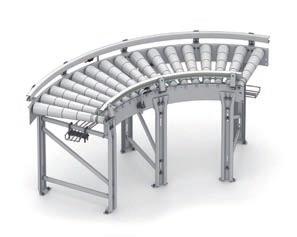 CURVED ROLLER ACCUMULATION CONVEYOR When the layout of your warehouse makes it impossible to employ straight lines, due