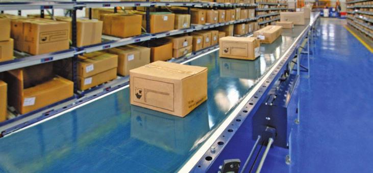 Conveyors for Boxes Components CONTINUOUS BELT CONVEYOR Useful for moving boxes in a straight line when a uniform flow of load units is required, maintaining a constant distance or position between