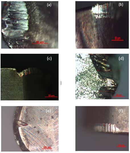 (o) Figure 3 Carbide tool wear (a) Crater wear at Vc=60m/min is 84.31 µm (b) Flank wear at Vc = 60m/min is 33.