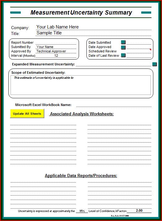 Master Templates 23 The "Update All Sheets" button does several things: 1. Updates the associated Excel Workbook name on the summary sheet. 2. Updates the list of sheets within the given workbook. 3.