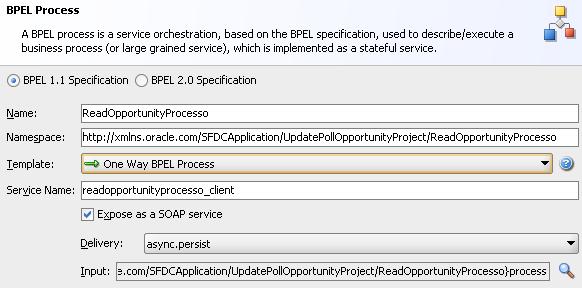 Figure 4: BPEL Configuration On the composite.xml, provide wiring between both the components, i.e. the SFDCReference web service adapter and ReadOpportunityProcess.bpel process.