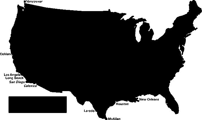 El Paso, San Antonio, Laredo, Dallas, and Houston, with a paper ramp in McAllen. The location of UP s ramps is presented in Figure 5. Figure 5. Union Pacific Intermodal Ramp Locations Map.