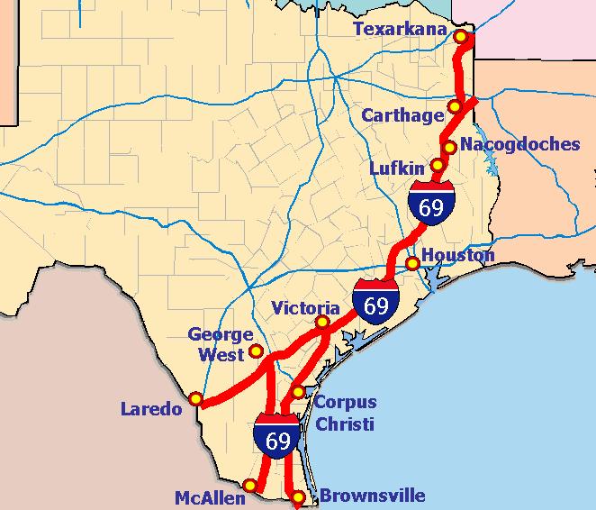 Interstate 69 Considered the NAFTA Highway, Interstate 69 will connect Mexico with Canada through eight U.S. states, including Texas.