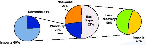 China s dependence on imported fibre Wood pulp consumption Fibre consumption Recovered paper consumption Recovered paper