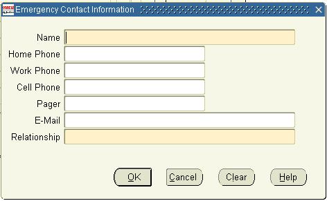 Completing Assignment Information 3.13 Emergency Contact Information 1. Click in the Detail field then click the LOV to open the flexfield. 2.