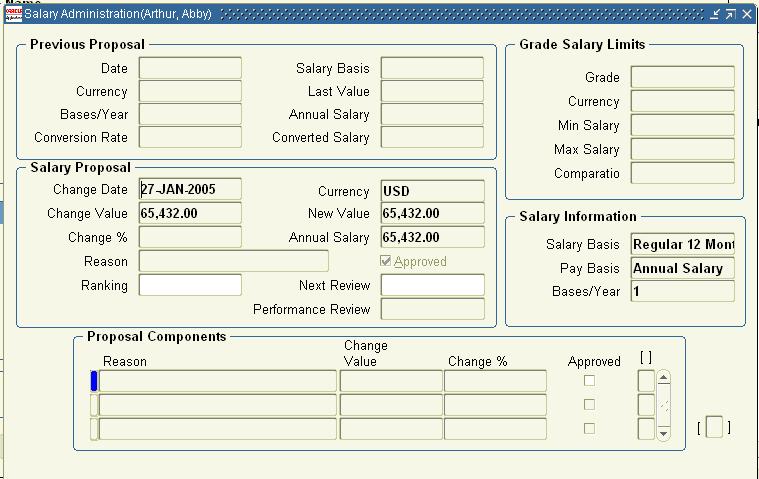 Completing Salary Information 3.18 Completing Salary Information 1. From the Assignment window, click the Salary button to open the Salary Administration window. 2.