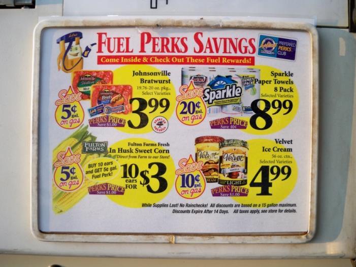 Merchandising and Promotions To promote your Supermarket, you can: Advertise your fuel reward program in your weekly ads as well as on all forms of media Offer discounts off per gallon for gas