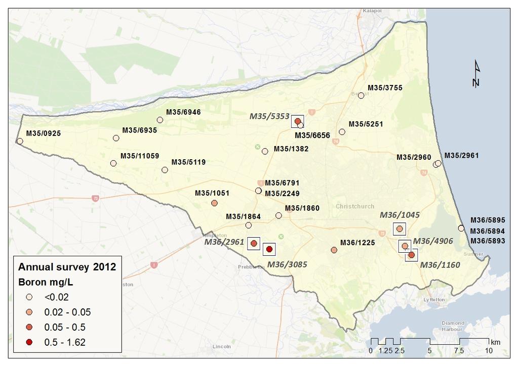 Christchurch groundwater quality monitoring 2013 Figure 5: Distribution of dissolved cadmium concentrations from spring 2012 groundwater sampling in the