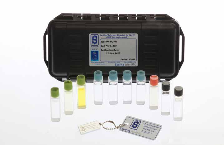 Tools for Easier Compliance Starna CRM Sets Pharmacopoeias and other regulatory authorities require that spectrophotometers are qualified for wavelength and photometric accuracy, stray light and