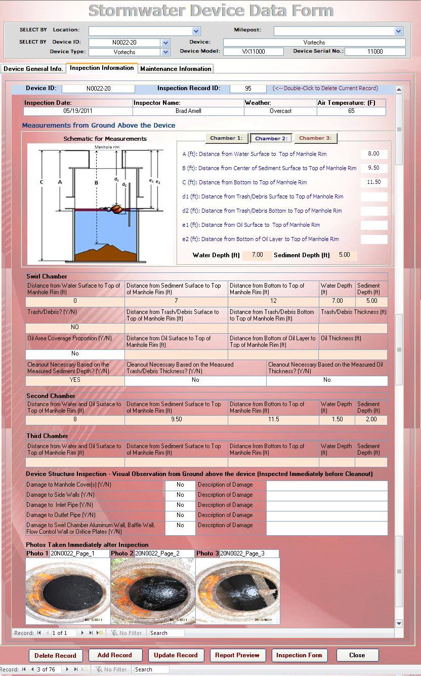 Inspection Information form Home Screen