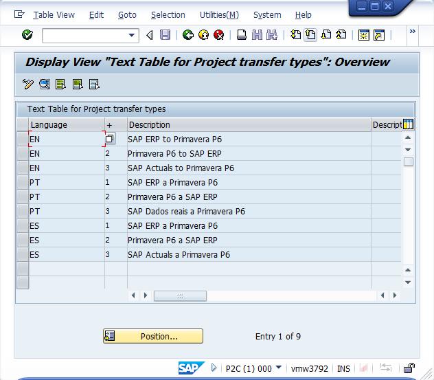 2.4 Populating the customizing tables for Transfer Types 2.4.1 Project Transfer Types 1) Login to your ERP client 2) Go to t-code SM30, Enter table name /SEPC/XFER_PR_T for Project Transfer Types, and click on Maintain.