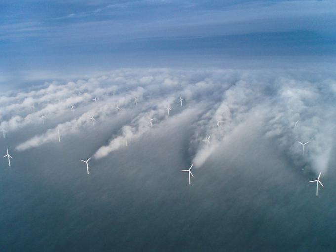 Wind Farms 6 A following is a remarkable photograph that illustrates the wakes produced by wind turbines in an offshore wind farm.
