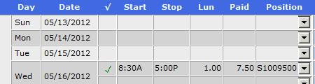 Click in Stop column for the appropriate day (or you can tab over from the Start column) a cursor should appear. Enter employee s exact stop time.