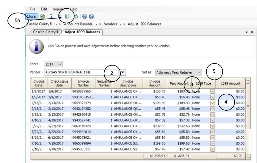 Step 6: Adjust 1099 Balances If you have some vendors where the invoice(s) are not marked as 1099 invoices, follow these steps to mark as a 1099 invoice.