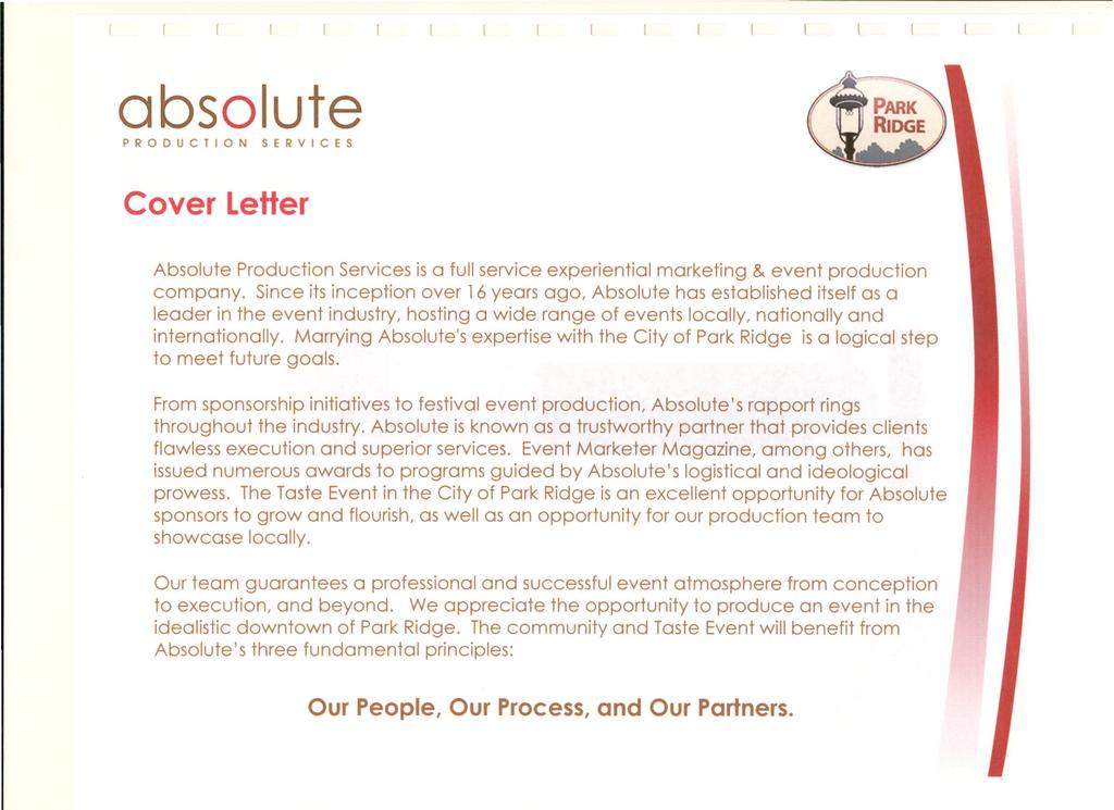 Cover Letter Absolute Production Services is a full service experiential marketing & event production company.
