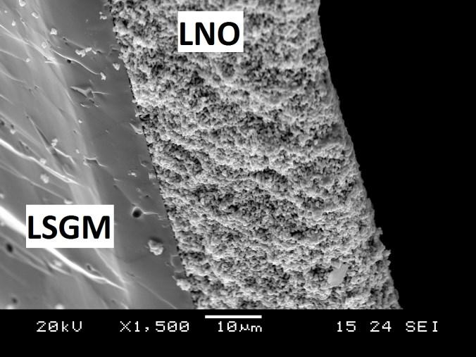 After impedance in a humid atmosphere the LNO surface developed regular surface features as shown in Figure 59 a and c.