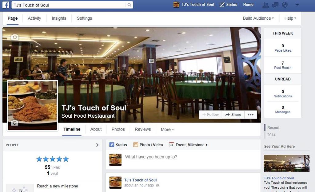 Our Facebook Page: Currently, we have 55 likes.