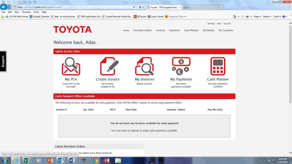 Page # 9 of 30 Last Reviewed/Update Date Log into the Toyota Business Exchange supported by Taulia.