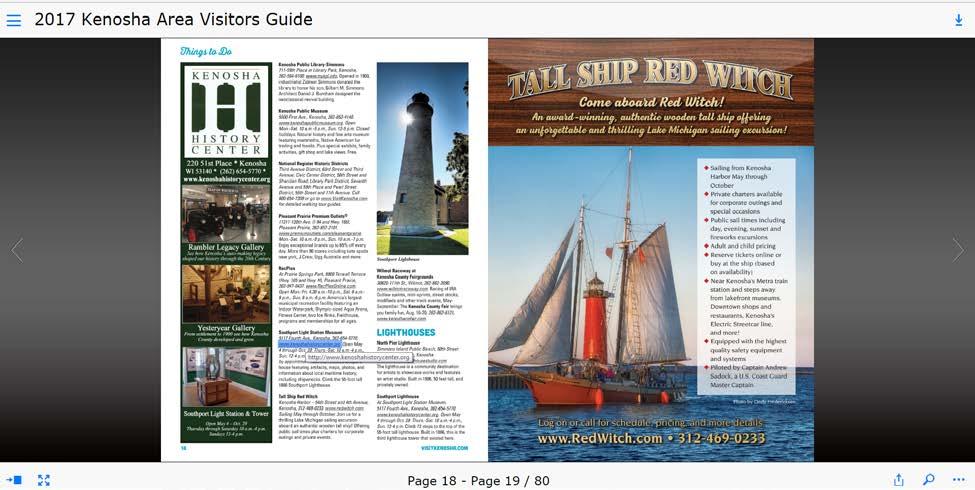 Online Guide The 2017 Kenosha Area Visitors Guide is featured on VisitKenosha.com as an interactive digital Guide.