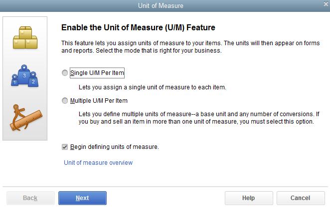 Topic 4: Units of Measure 2. On the next screen you will choose Single U/M Per Item or Multiple U/M Per Item.