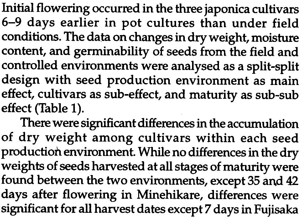 The first counts of nonnal germination were taken on the seventh da~ The structures (hulls) covering any ungerminated but firm seeds were removed and germination tests were continued for another 7